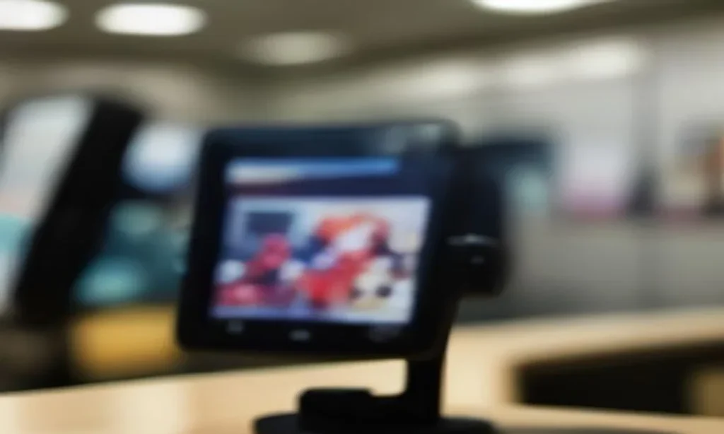 Smartphone avec jeu de marque sur un comptoir de magasin