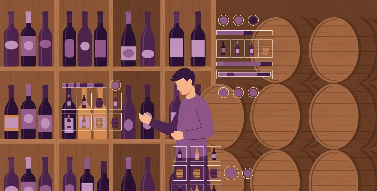 Barriques dans une cave à vin en lumière chaude